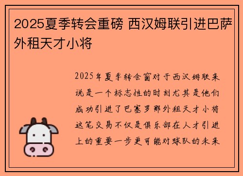 2025夏季转会重磅 西汉姆联引进巴萨外租天才小将 2025夏季转会重磅 西汉姆联引进巴萨外租天才小将